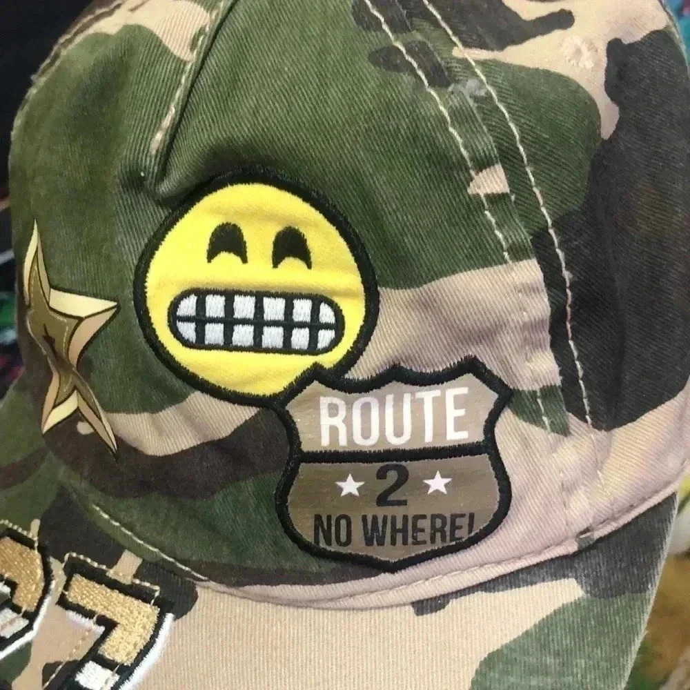 Camo emoji route 2 no where hat snap back